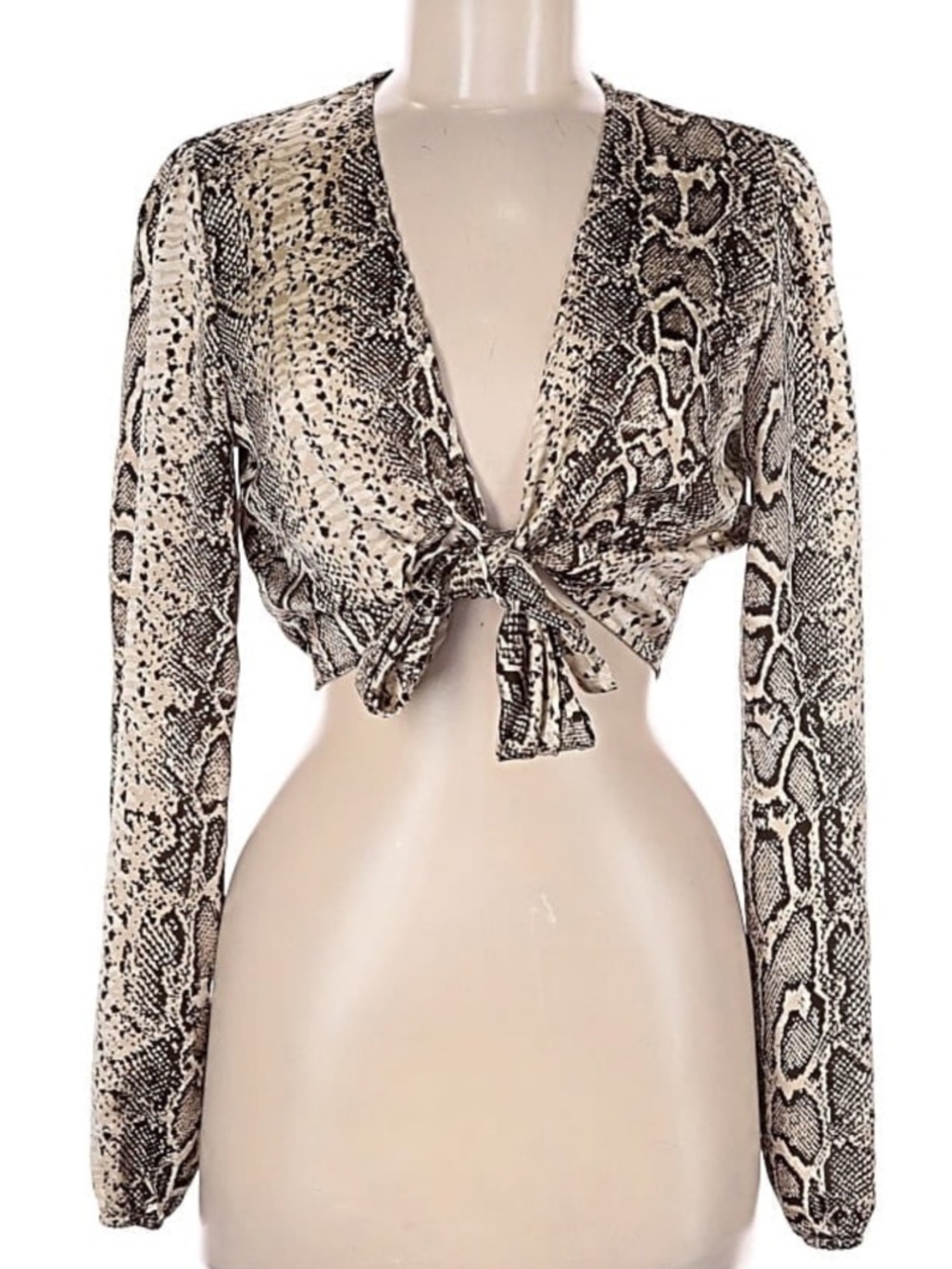 Snakeskin Print Tie Front Crop Top.
